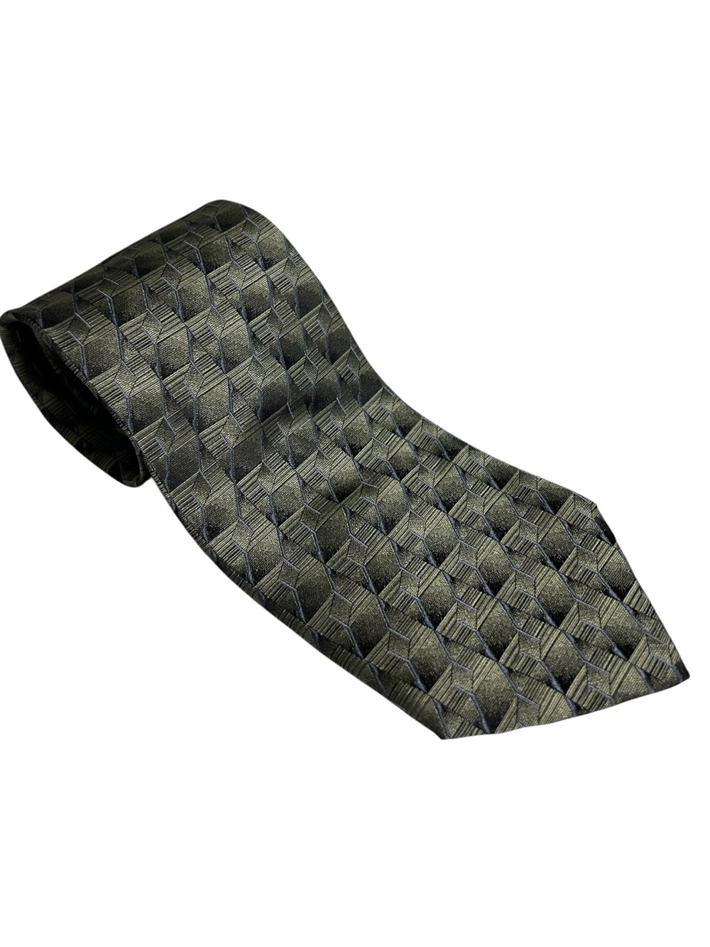 Oscar de la Renta Vintage 100% Silk Geometric Neck Tie Green
